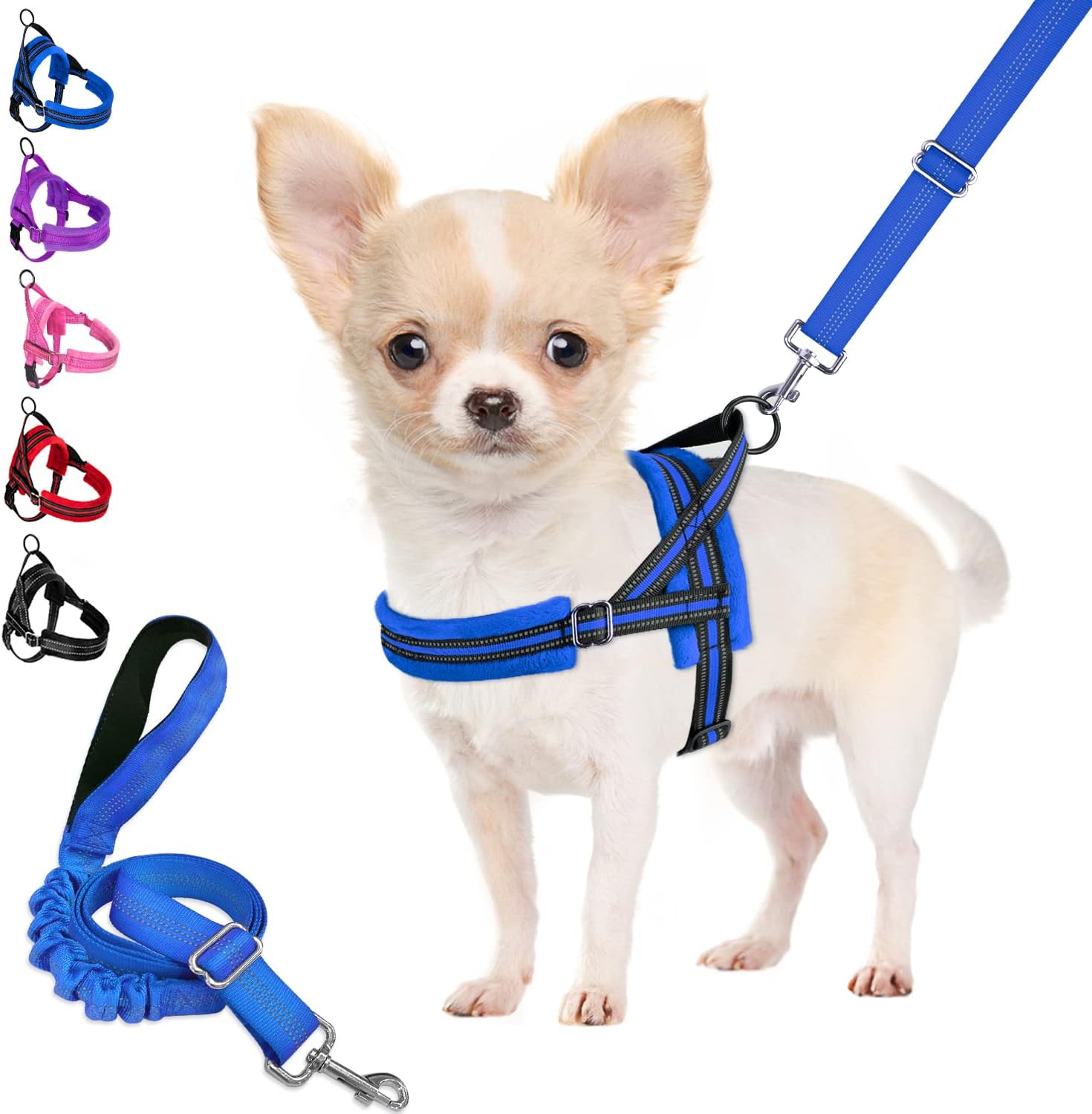 Eyein No Pull Small Dog Harness & Lead, Heavy Duty Easy for Walk Vest Harness Soft Padded Reflective Adjustable Puppy Harness Anti-Twist Pet Lead Quick Fit for Small Dog Cat Animal (S, Blue)