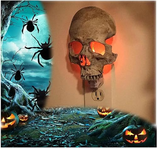 Luz de calavera humana, 2023 nueva luz nocturna de calavera realista hecha a mano para Halloween, decoración de luz nocturna de calavera, lámpara de