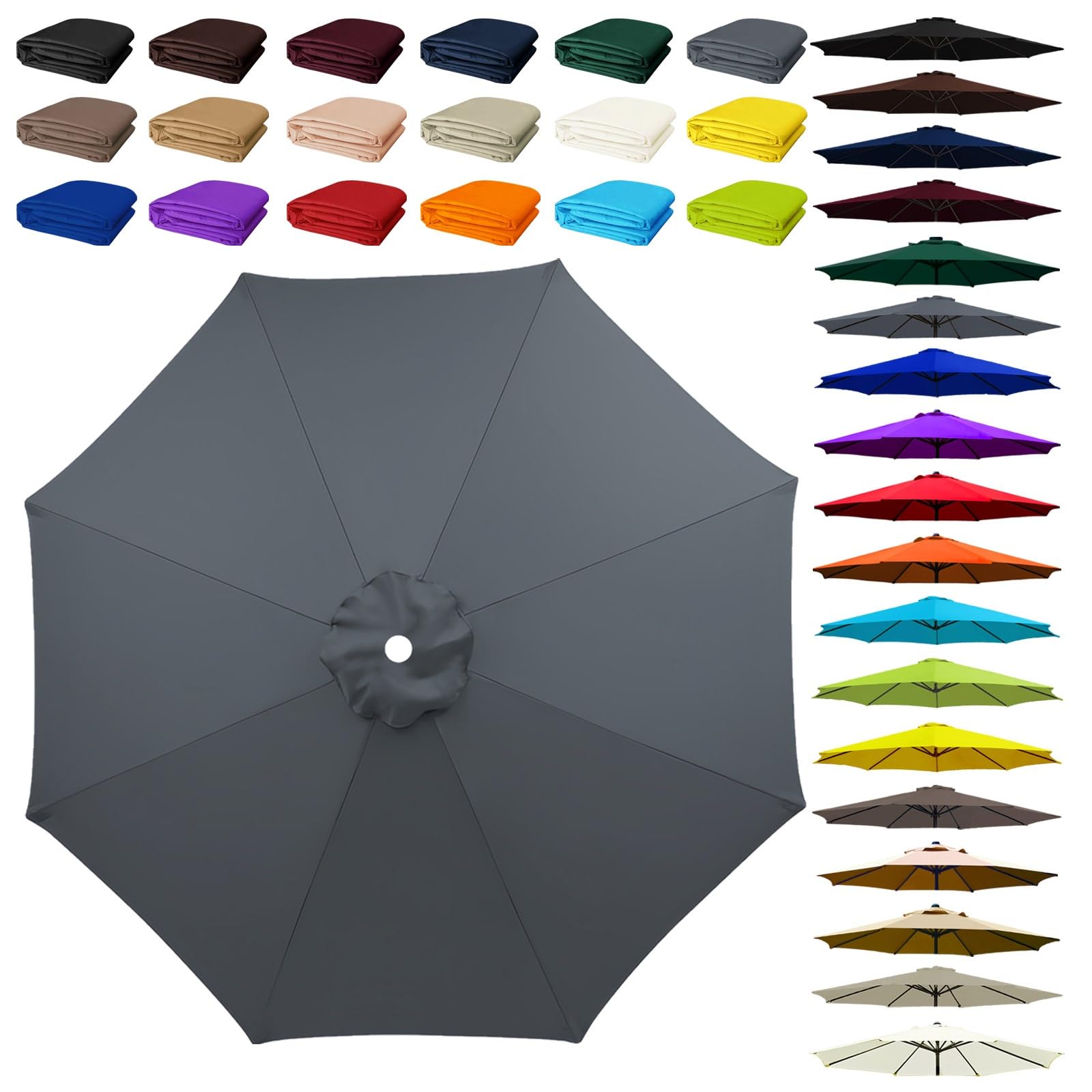 8 Arms Umbrella Replacement Cloth, Parasol Replacement Canopy, Polyester Fabric Parasol Canopy Cover, Breathable, UV Protective, for Garden, Market, Pool, Patio(Grey,8 ribs: 2.30m/7.5ft)