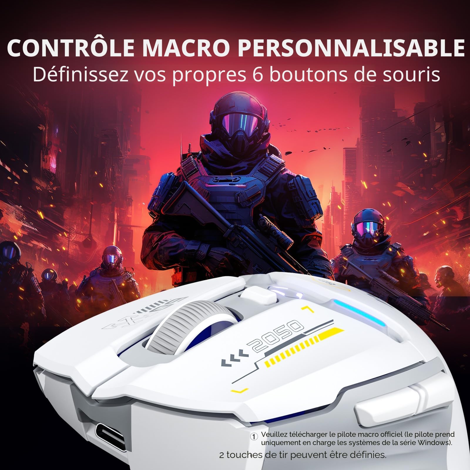 inphic IN9 Souris Gamer sans Fil/Bluetooth/Filaire, 10000 DPI, 6 Boutons Programmables, Tri-Mode Ergonomique Rechargeable avec Éclairage RVB Personnalisable pour Ordinadeur/PC