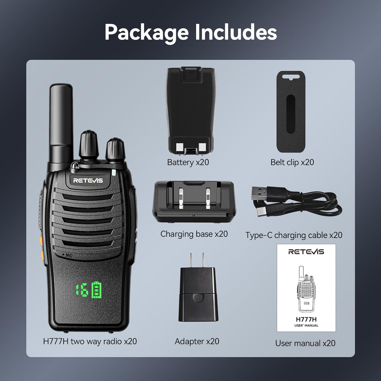 Contents of the Retevis H777H package