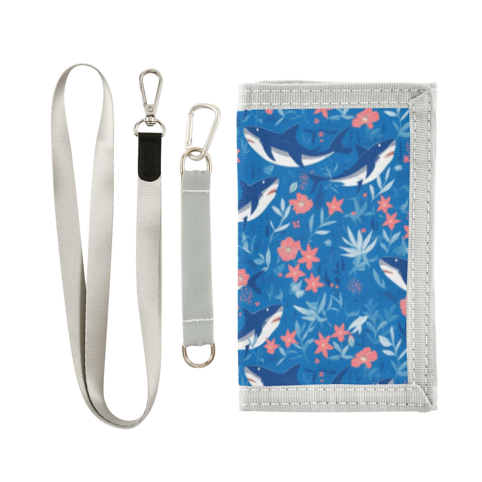Wusikd Shark Kids Wallet for Boys Girls Floral Toddler Trifold Wallet Novelty Wallet for Teens Women Men