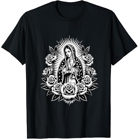 Virgen de Guadalupe Virgin Mary Virgencita Floral T-Shirt
