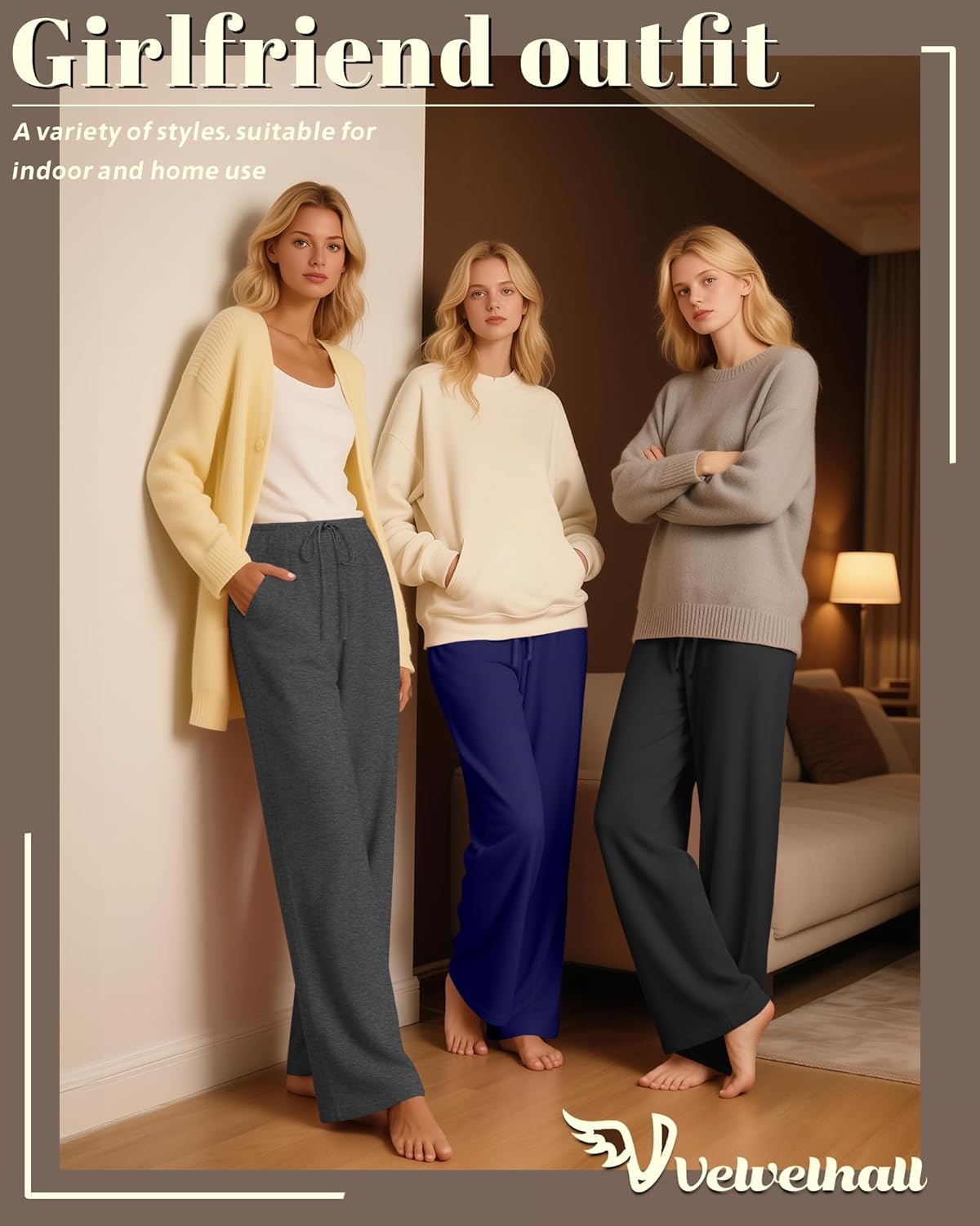 4 Pack Women's Lounge Pants Comfy Wide Leg Yoga Pant Drawstring Loose Baggy Sweatpants Open Bottom with Pockets - Image 2