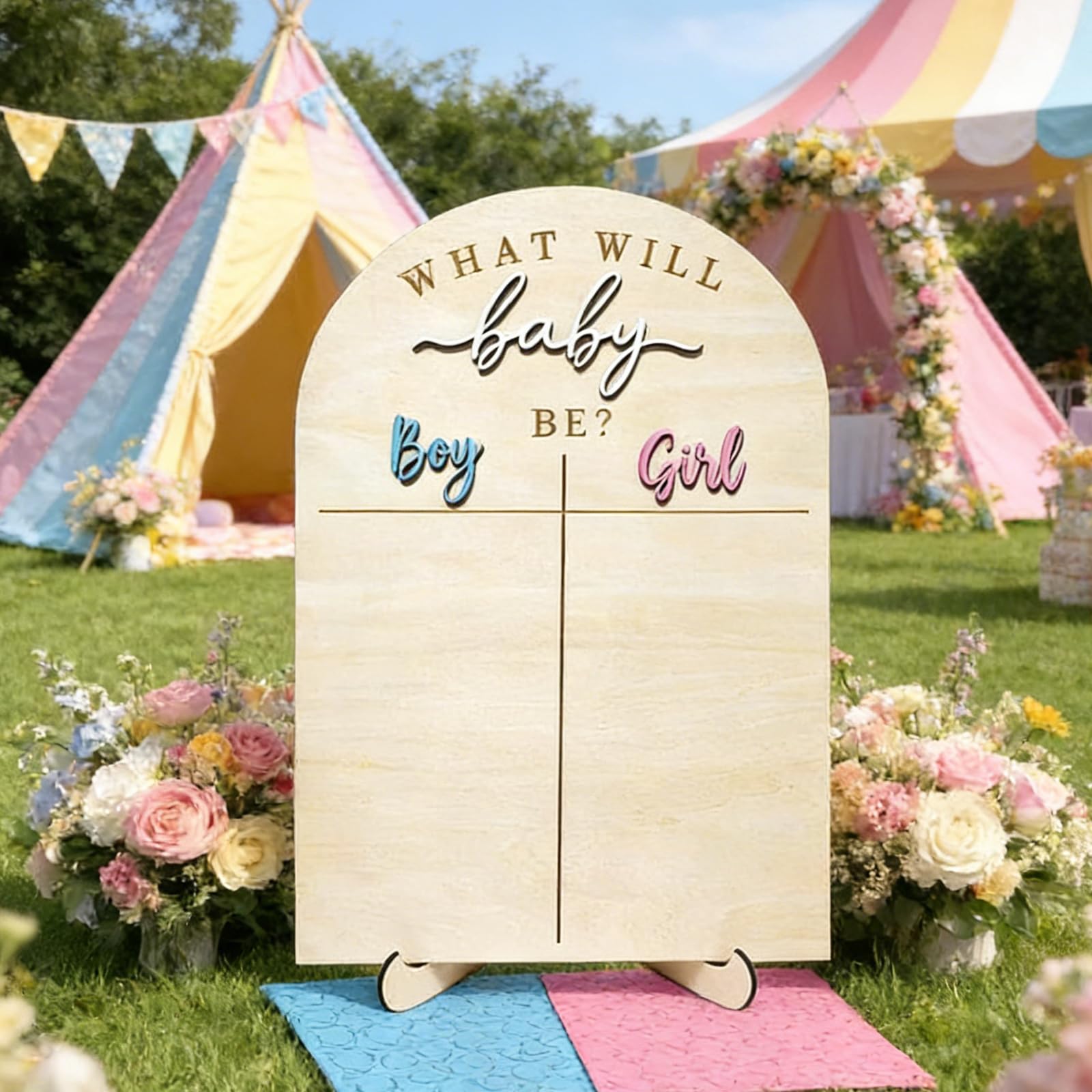 Set da gioco "Genders Reveal", lavagna con adesivi di votazione, decorazioni in legno per baby gender reveal, set di accessori per feste