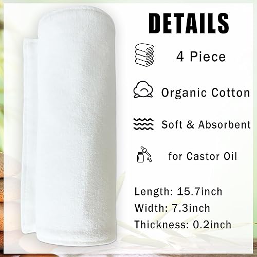 Miniatura 2 de Paquete de 4 piezas de franela de algodón orgánico para aceite de ricino, tela de franela reemplazable para envoltura de aceite de ricino, franela