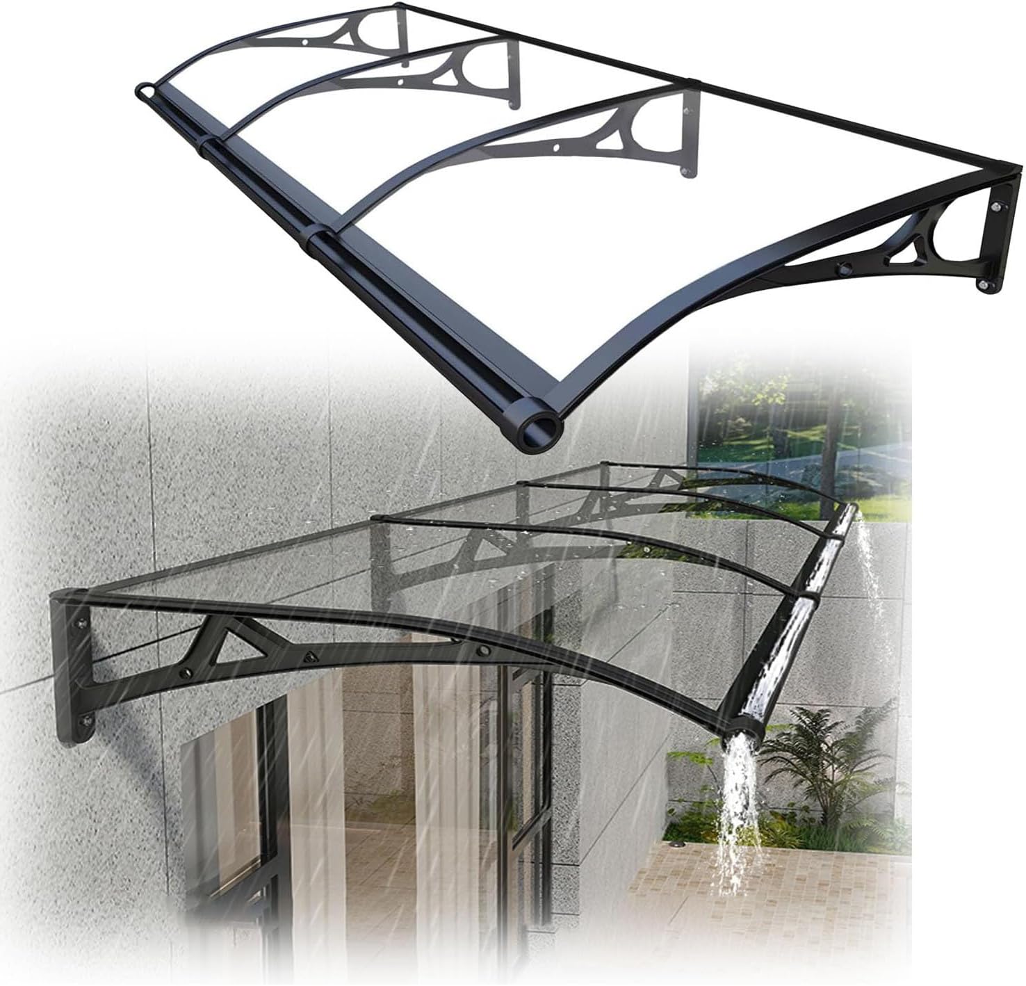 Rain Canopy Awning Front Door Canopy for Outdoor Window Porch Shade Patio Roof Cover UV Protection Door Awnings Exterior Polycarbonate Board UV and Snow (Size:120x200cm/47.2x78.7in,Color:Transparent)