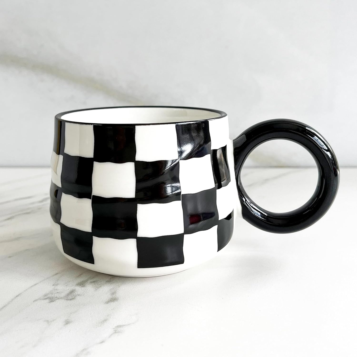 Rubdub Ceramic Coffee Mugs for Men/Women, 12 oz Coffee Cups with Handle, Coffee Cappuccino Cocoa Perfect Gifts, Great for Office and Home (Checkerboard)