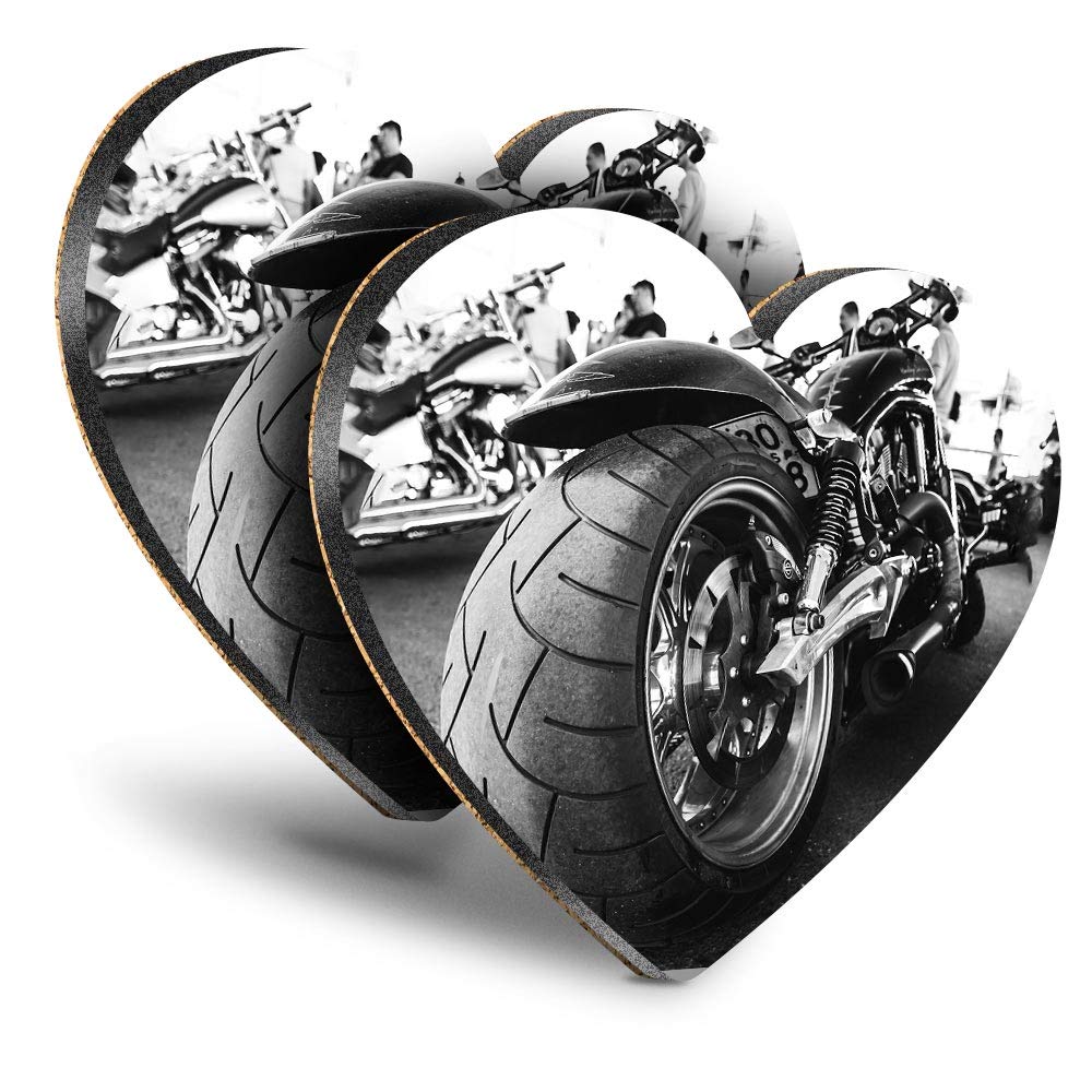 Destination Vinyl Ltd Multicolor Great Coasters (Set Of 2) Heart - American Motorcycle Chopper Bike Drink Glossy Coasters/Tabletop Protection For Any Table Type #12429