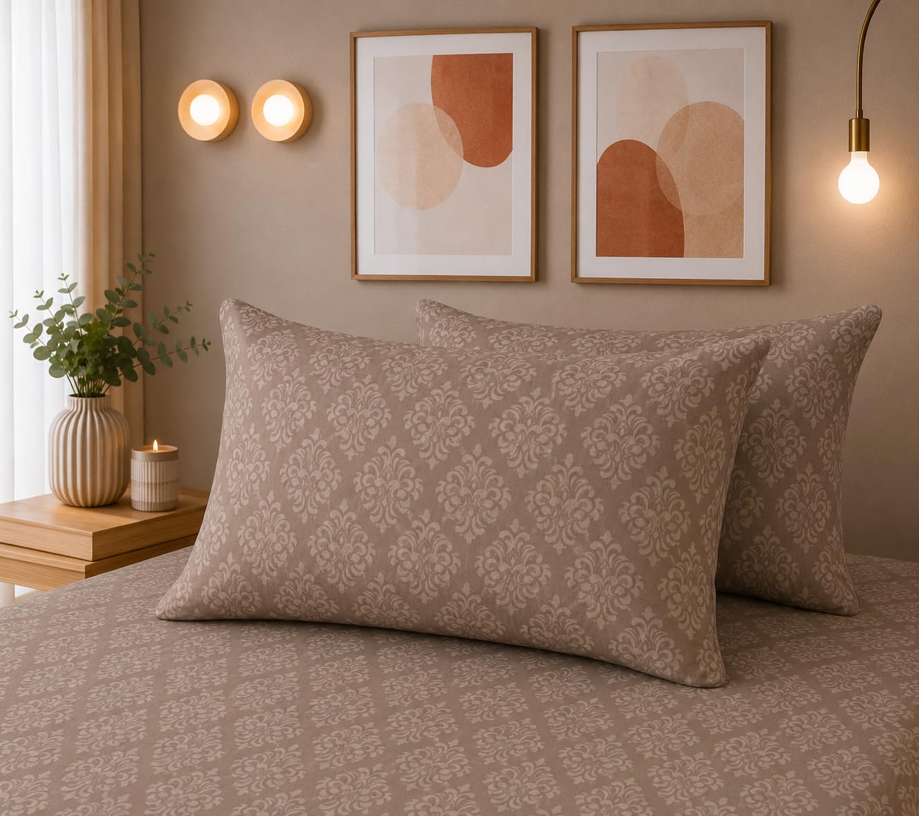 THE HOME STYLE Super Soft Glace Cotton King Size Printed Pillow Covers ll Pillow Cases ll Set of 2 Piece- 18"x 28" Inches (Coco Barocca)