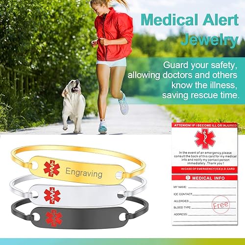 Miniatura 4 de Supcare Pulseras de alerta médica personalizables para mujeres y hombres, vienen con tarjeta médica (envuelta para regalo)