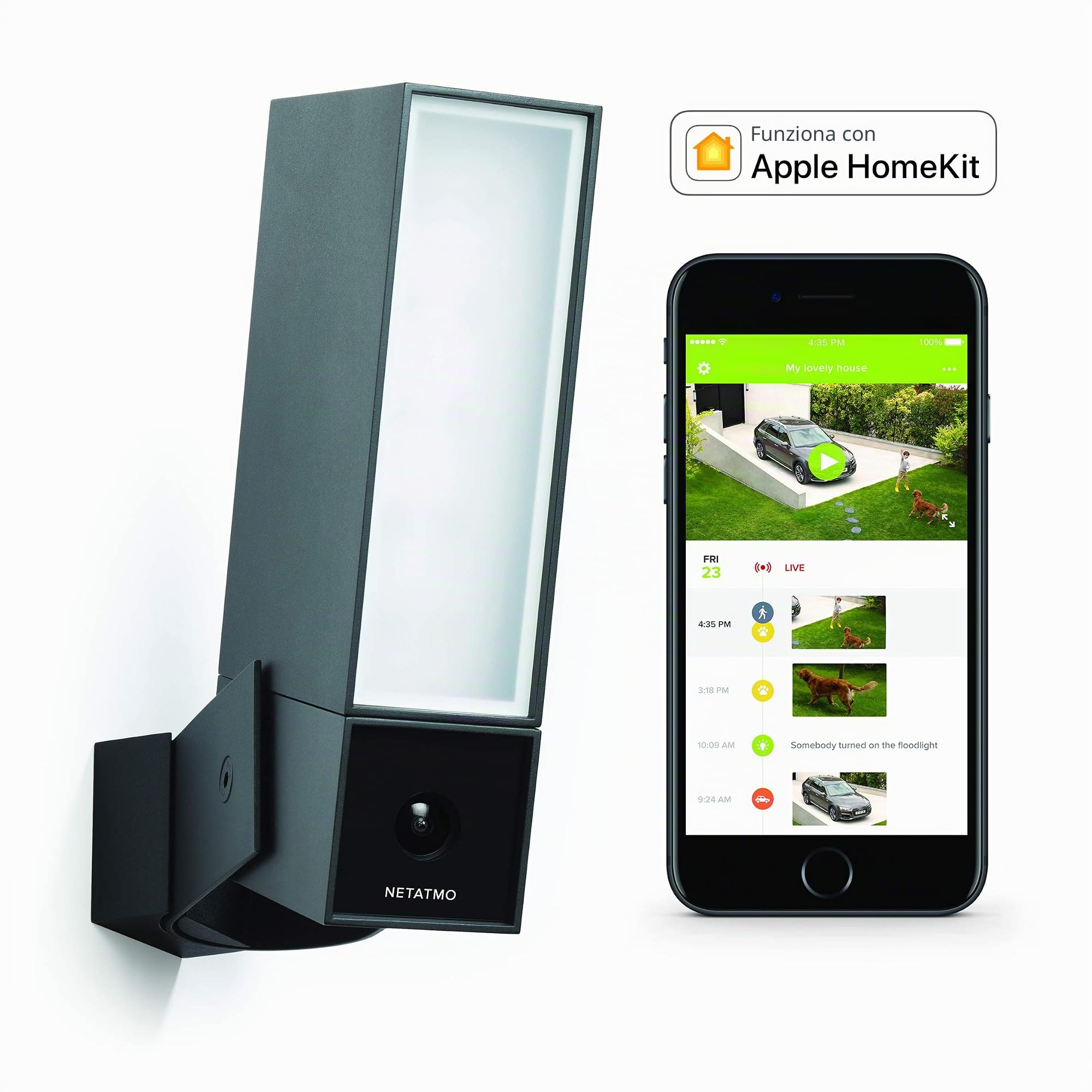 Netatmo Telecamera Wifi Esterno, Luce integrata, Sensore di Movimento, Visione notturna, Senza abbonamenti, NOC-IT
