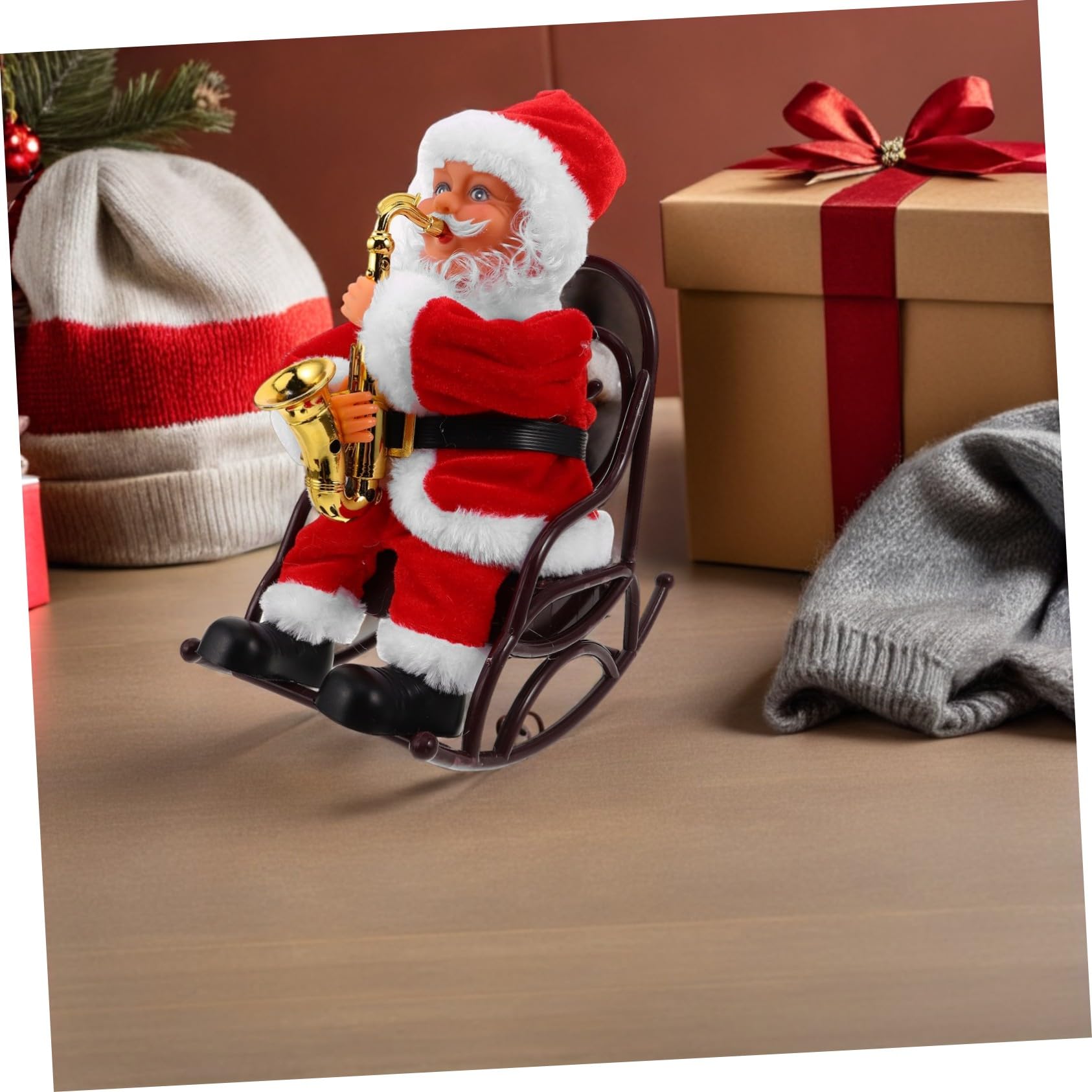 UPKOCH Juguete de Papá Noel Eléctrico con Música y Silla de Ruedas Figura Decorativa para Fiestas Navideñas Juguete Divertido Adultos