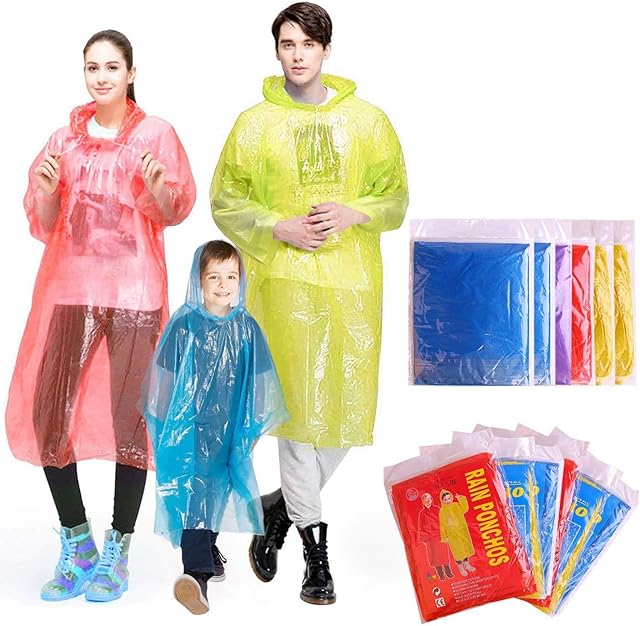 GINMIC Rain Ponchos Family Pack - 12 Pack Emergency Waterproof Ponchos for Kids Adults, Assorted Colors, 0.03mm Thickness, Disposable Emergency Ponchos for Family Travel, Camping, Hiking, Fishing