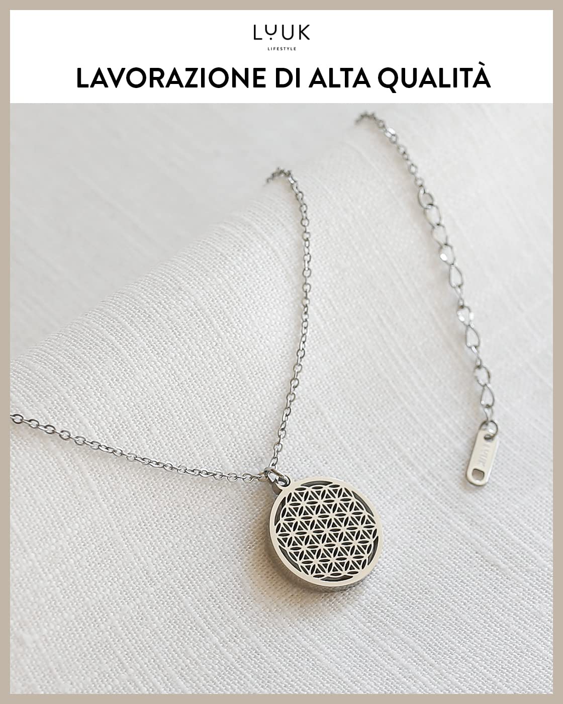 LUUK LIFESTYLE Collane con diverso Ciondolo (50 cm) in Acciaio Inossidabile e cartolina HAPPINESS, Regali per Lei, Donna, Ragazza, Moglie, Mamma, Amica, Gioielli, Argento, Oro e Oro rosa