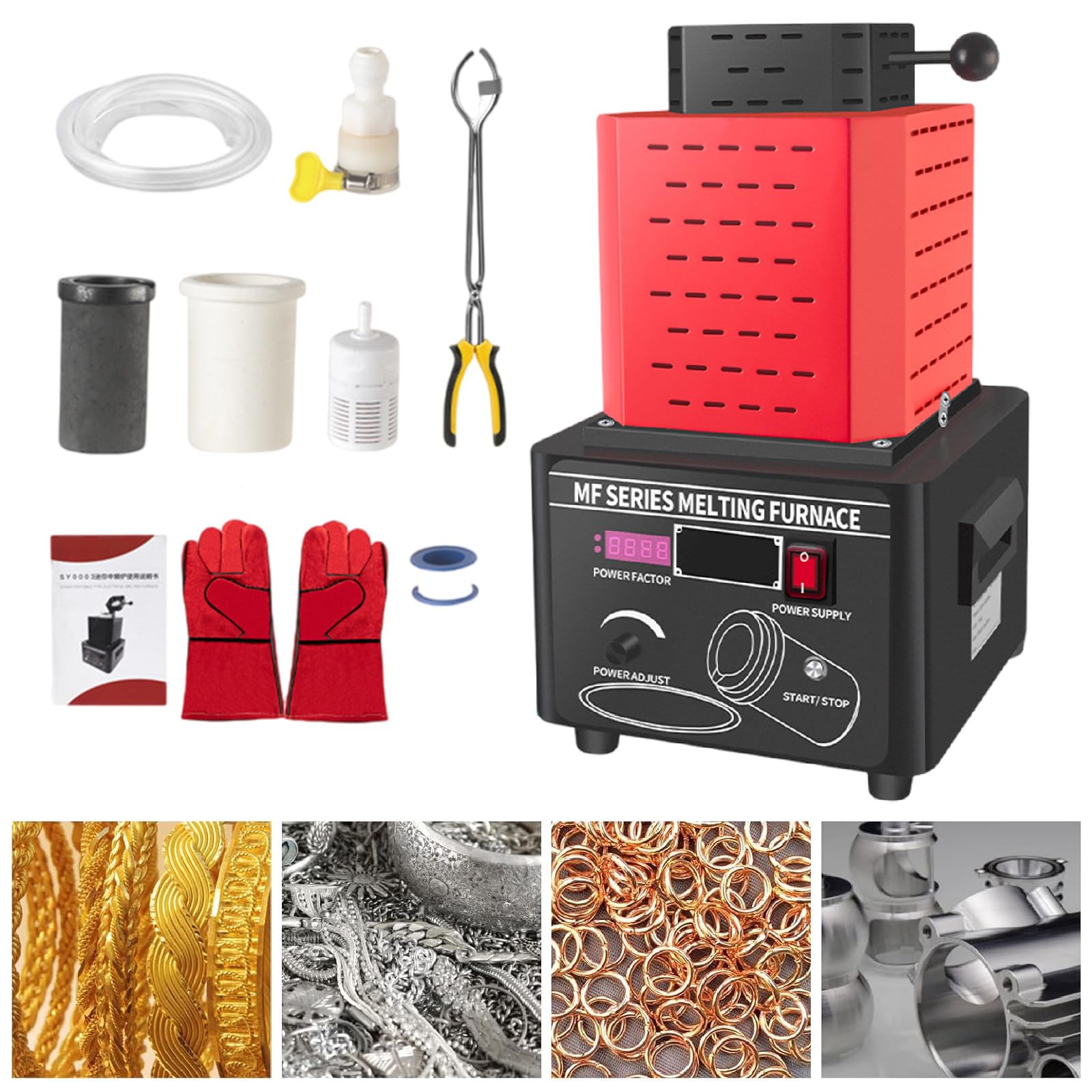 SENJINGHUA 5000W Electric Gold Melting Furnace, 1600℃/2912℉ Digital Melting Furnace Machine, Metal Casting Kit with Graphite Crucible, Melting Time 3-5 Mins,2Kg