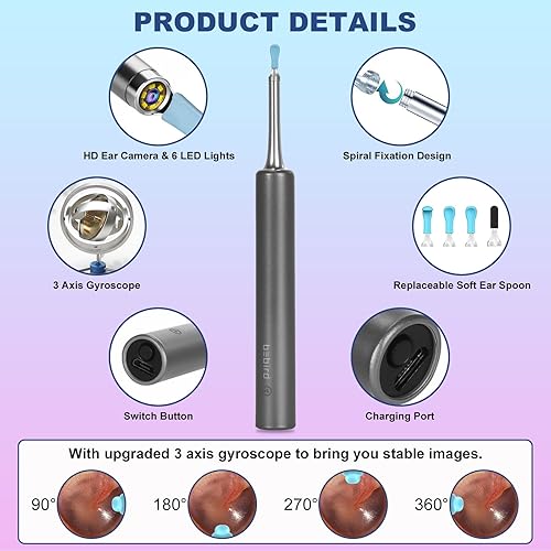 Miniatura 3 de Cámara con herramienta de eliminación de cera de oído, limpiador visual inteligente de oídos con cámara y luz, cámara de oídos WiFi HD 1080P y