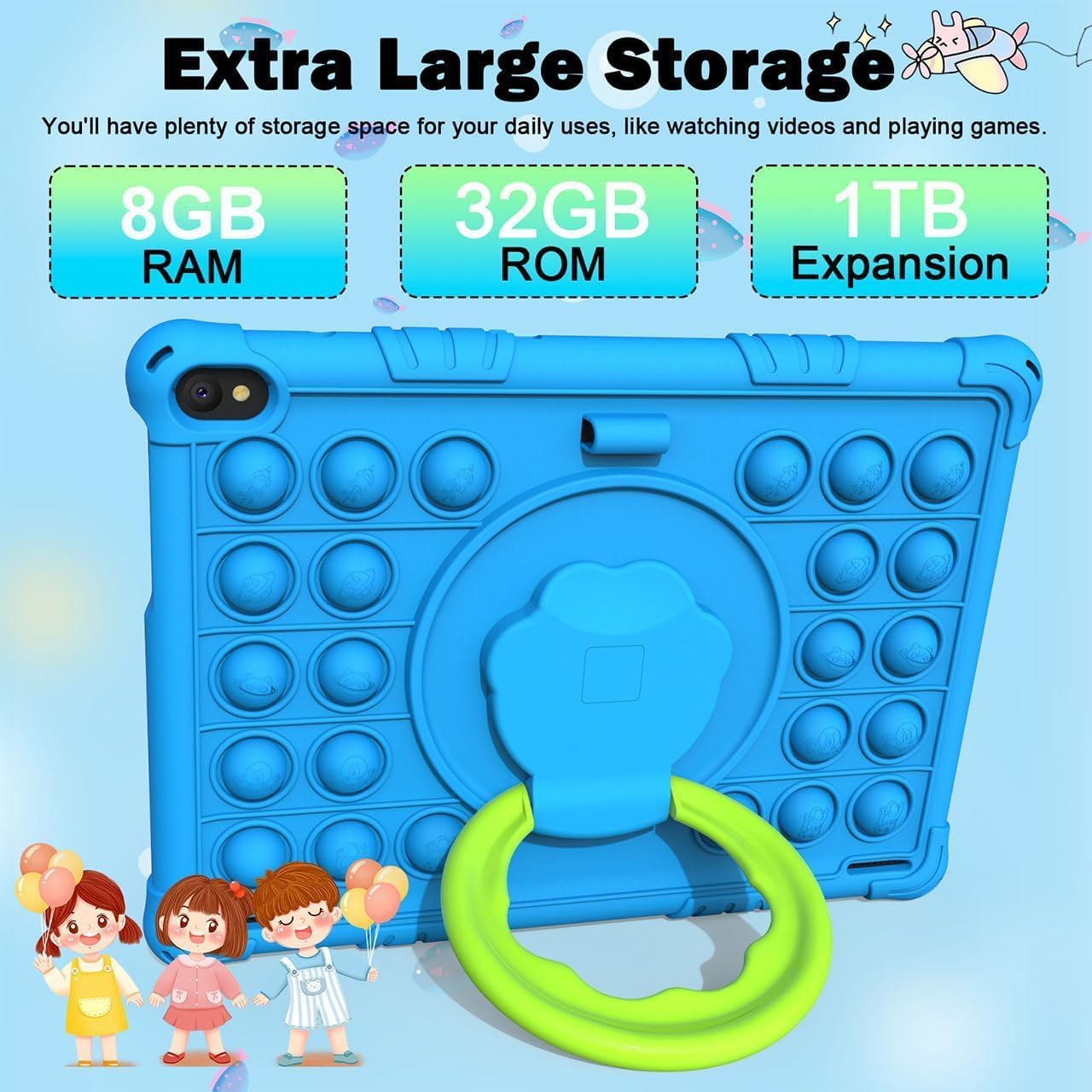 Android 15 Kids Tablet, 10 inch Toddler Tablet for Kids, 8GB RAM+32GB ROM Tablets for Boys Girls, 1280*800 IPS Safety Eye Protection Screen, Parental Control APP Latest Model Chlidren Tableta 5G WI-FI