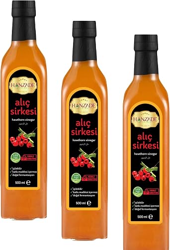 Hanzade Bitkisel Alıç Sirkesi 500 ML x 3 Adet Doğal Fermantasyon İçilebilir Katkısız Cam Şişe