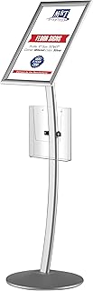 M&T Displays Curved Menu Board, 11x17 Inch Pedestal Sign Holder with 8.5x11 Inch Brochure Holder Silver Floor Standing Aluminum Front Loading Easy Open Poster Message Advertisement Post