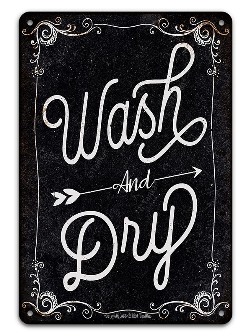 Tarika Wash And Dry Laundry Room Tin Sign Decor Accessories, Vintage Metal Hanging Plaque Modern Farmhouse Laundry Wall Decor 12X8 Inch