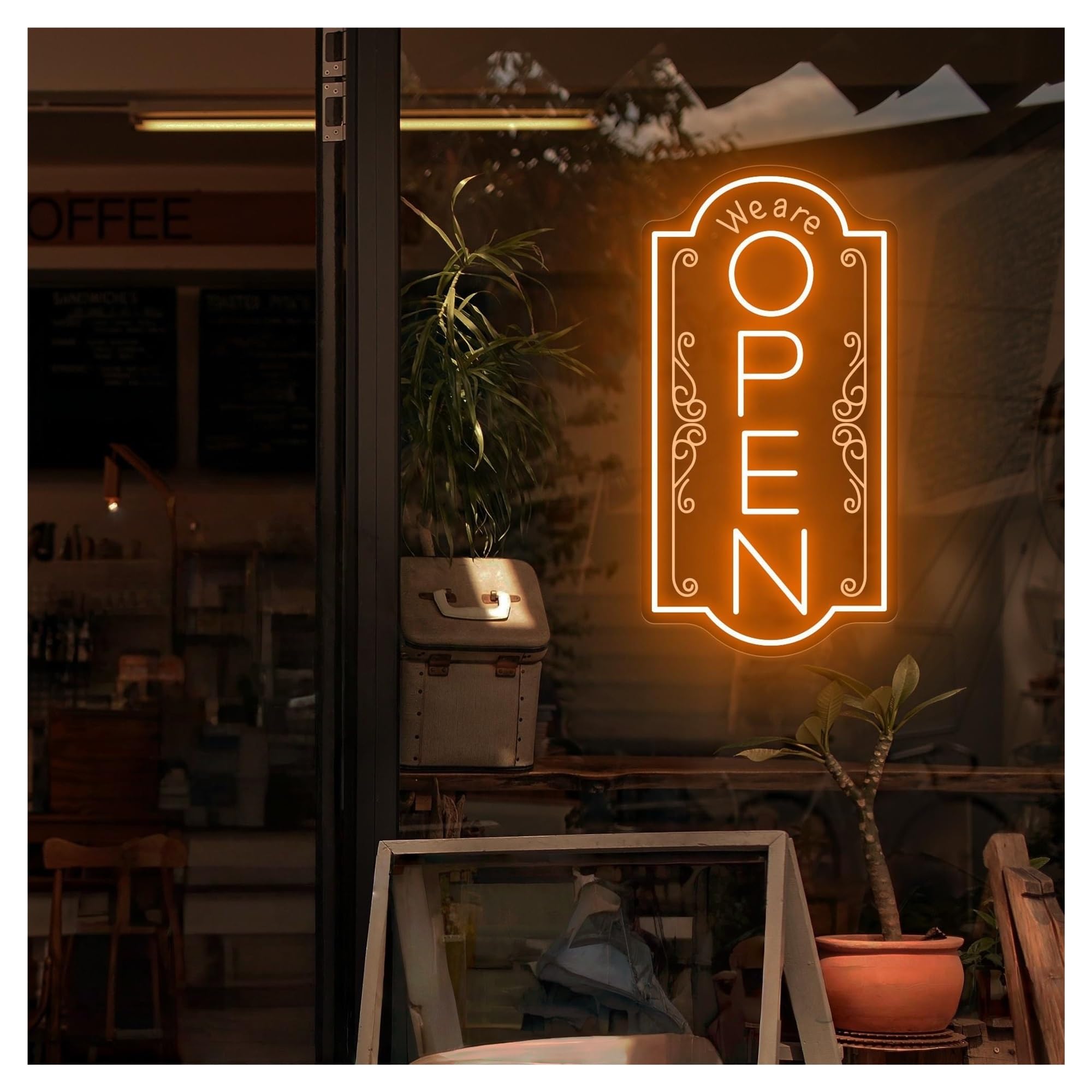 RONGCH Hanging Art Neon Signs We are Open Vertical Neon Sign, Suitable for Restaurant Shop Cafe Decor with Brightness Adjustable 19cmx35cm(B)