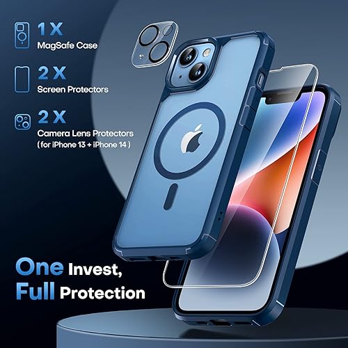 Miniatura 4 de TAURI Funda magnética 5 en 1 diseñada para iPhone 13 para iPhone 14, compatible con MagSafe con 2 protectores de pantalla + 2 protectores de lente