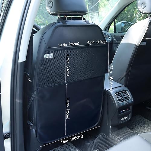 Miniatura 3 de Protector de asiento de automóvil grande para patadas, paquete de 2 fundas duraderas resistentes al agua para respaldo de asiento de automóvil con 2