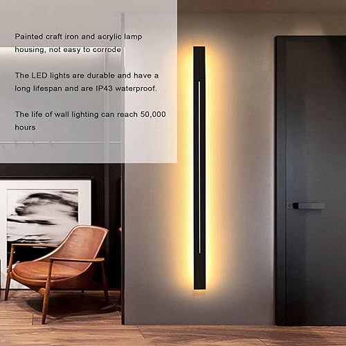 Miniatura 8 de Lámpara de pared de tira larga para exteriores, IP43 moderna lámpara de pared rectangular nórdica para interiores, para dormitorio, sala de estar,