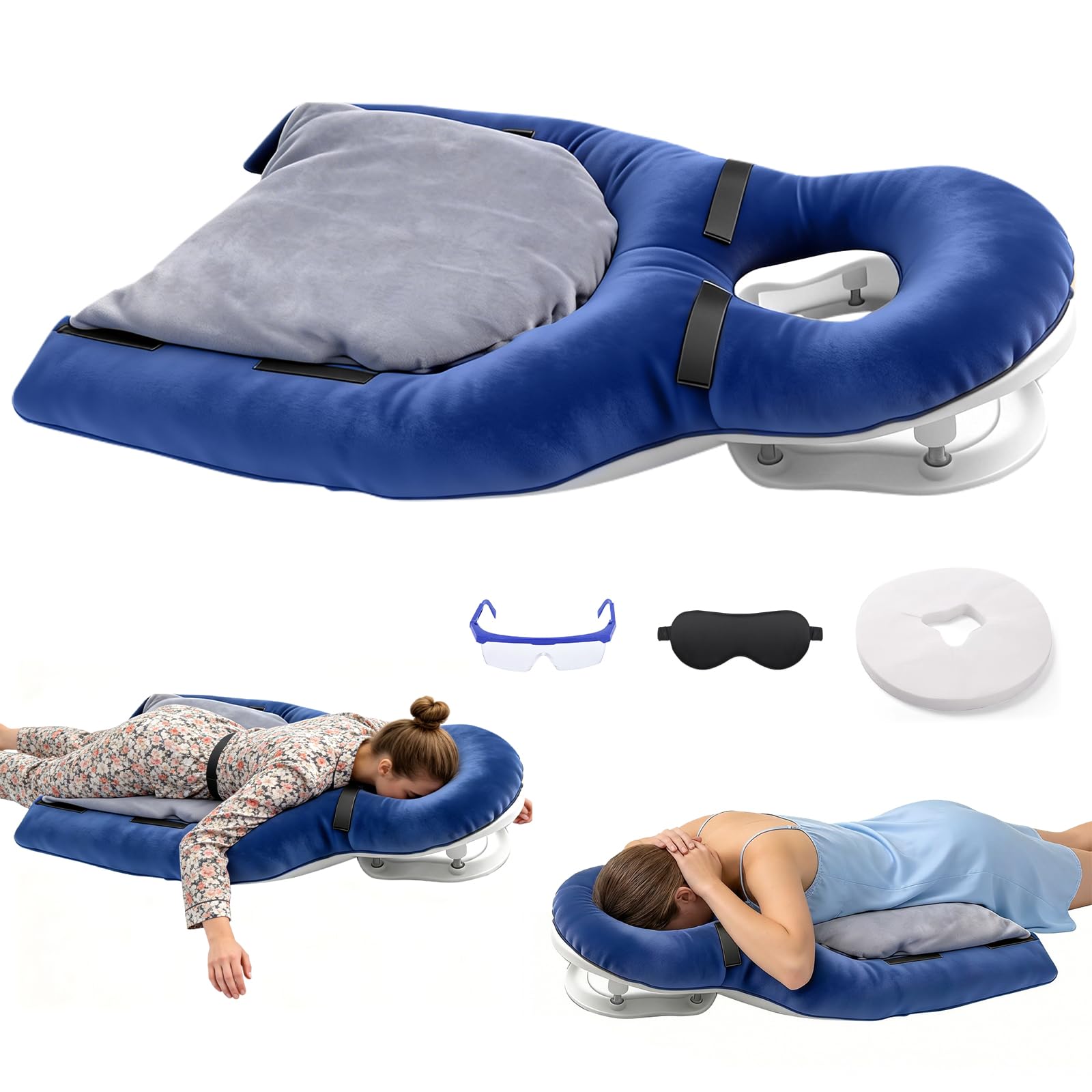 Suxulxn Vitrectomy Face Down Pillow for Eye Surgery Recovery, Adjustable Prone Position Support with Stand & Chest Pad, Comfortable Massage Headrest for Bed, Post Surgery Cushion for Macular Hole