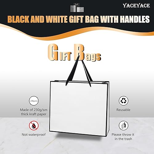 Vista 96 de YACEYACE - Bolsas de regalo negras con asas a granel, 20 unidades de 8 x 4 x 10.5 pulgadas, bolsas de regalo de papel negro a granel con marco Negro