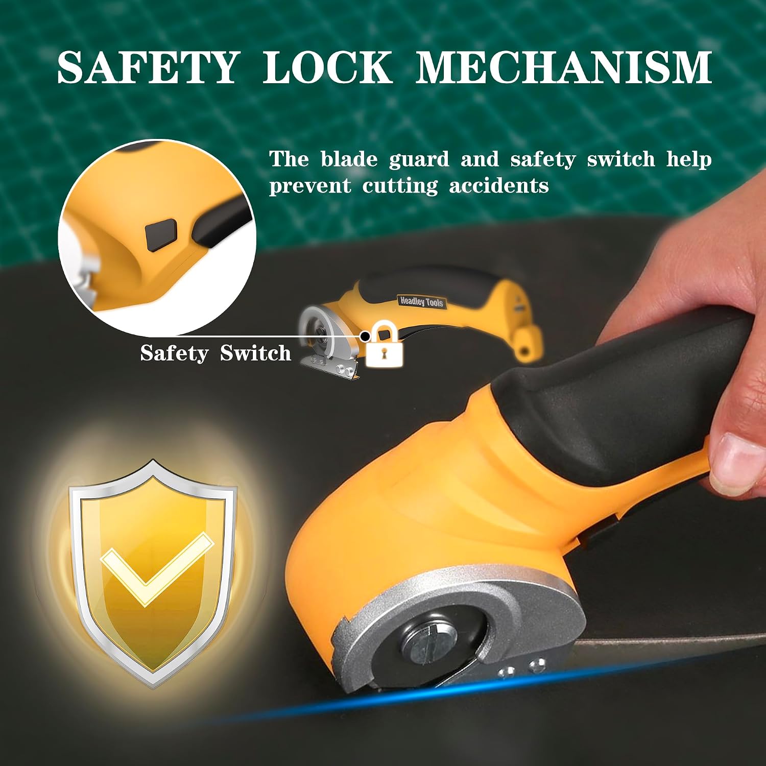 Headley Tools Cordless Cardboard Cutter 4.2V, Electric Mini Box Cutter,Rechargeable Electric Scissors,Carpet cutter with a Replacement Blade & Safety Lock for Packages/Leather/Plastic/Carton, Yellow
