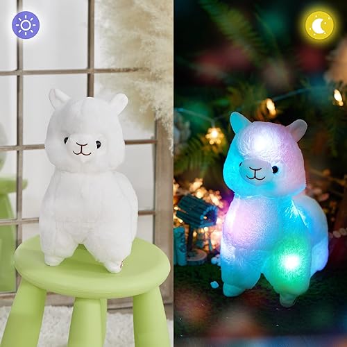 Miniatura 2 de BSTAOFY Animales de peluche de alpaca iluminados de 13.5 pulgadas, con luz LED, llama blanca, suave, con luces nocturnas coloridas, regalo para