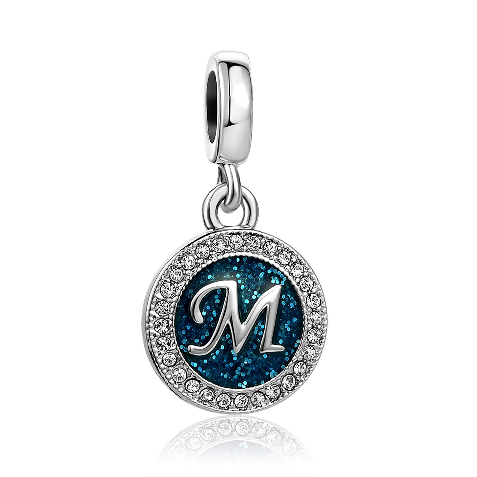 TGLS Spakling Blue A to Z Letter Initial Charm Alphabet Capital Name Dangle Beads Compatible With Pandora Charms Bracelets and Necklaces