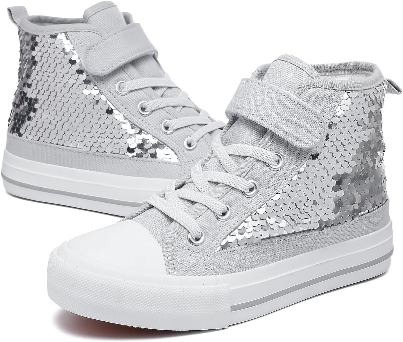 Zoroadke Kids Sparkle Sequins High Top Casual Adjustable Strap Canvas Shoes Girls and Boys Glitter Sneakers - Image 6