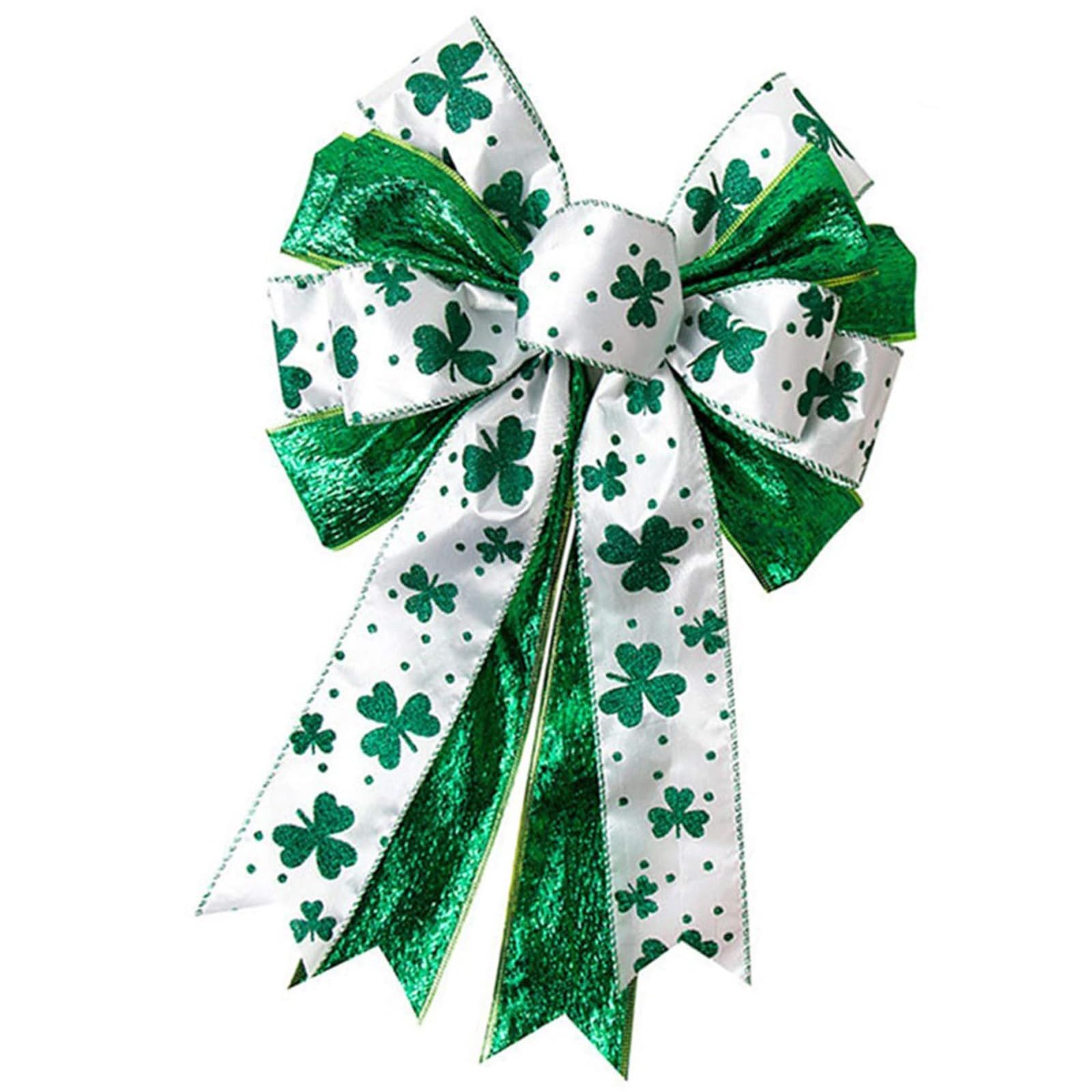 Festival Green Clovers Bowknot Accessory for Wreaths and Holiday Decorations Enhancing Festival Atmospheres Bowknot Decorations