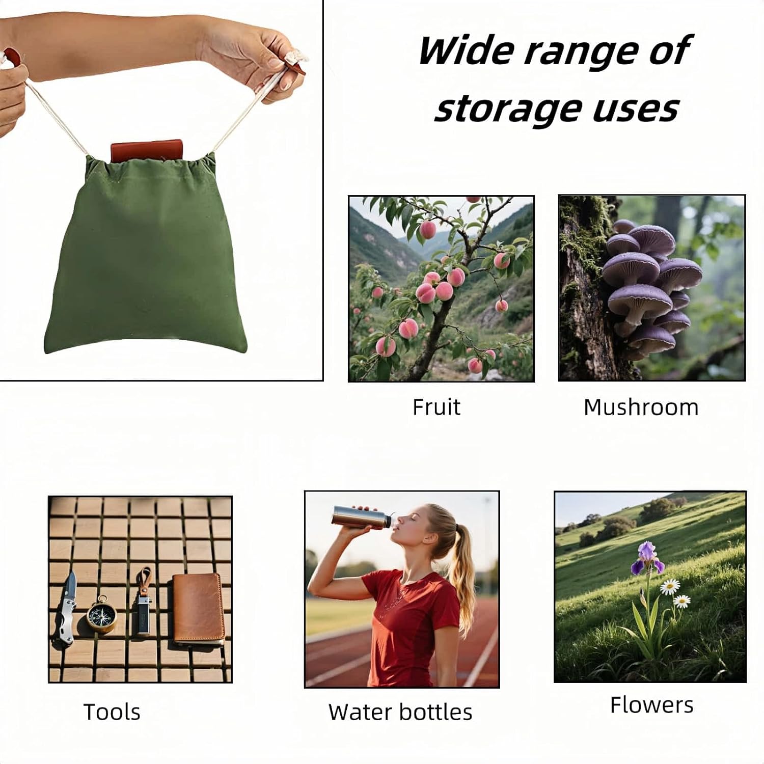 Foldable Waxed Canvas Foraging Bag - Hands Free Waist Pack for Hiking, Camping & Berry Picking, Waterproof Tactical Hip Pouch ,Mushroom Picking(Army Green),8.94X8.66IN - Image 4