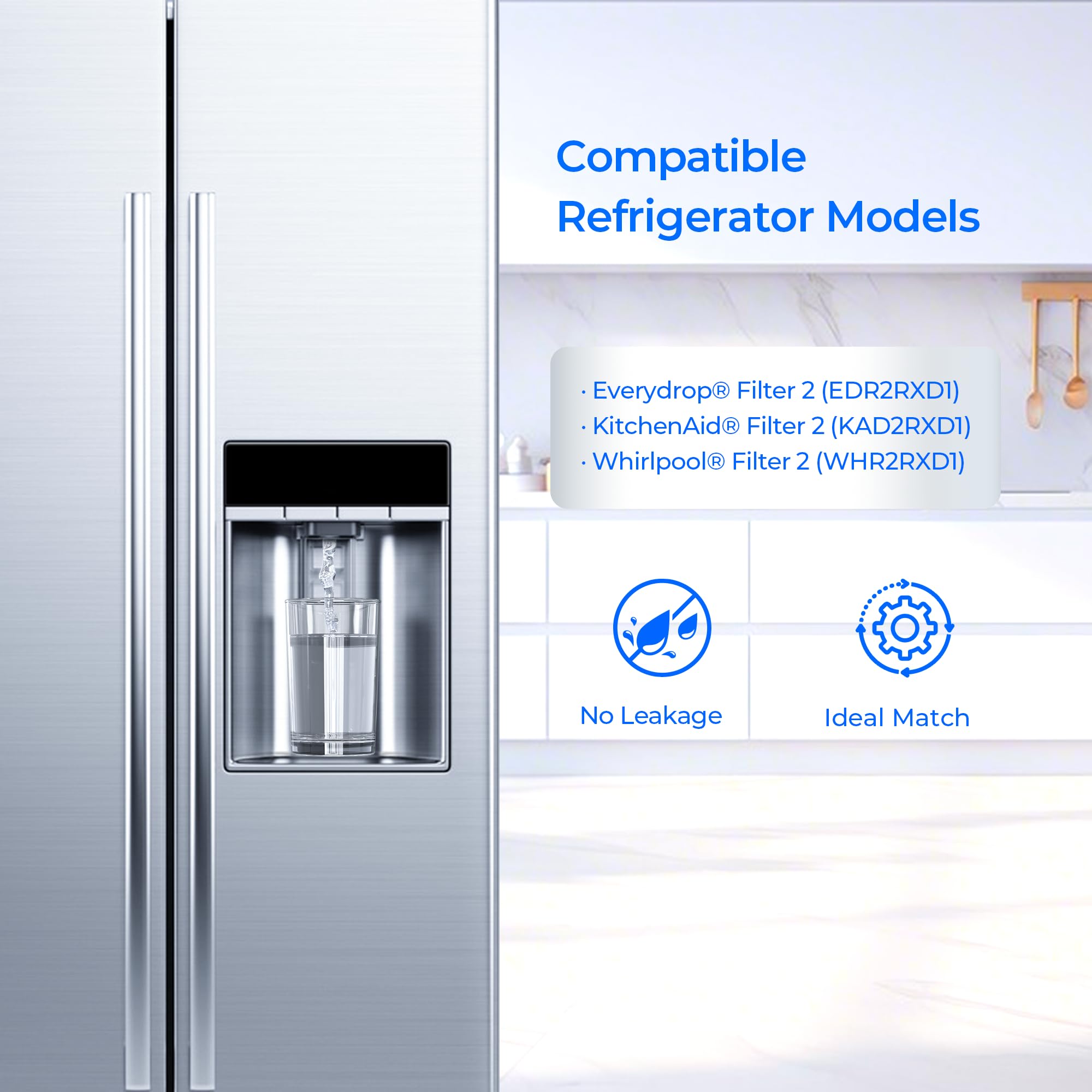 TEEHAY W10413645A Water Filter 2 Replacement, Compatible with Everydrop Filter 2, EDR2RXD1, Whirlpool WHR2RXD1, P9KB2L, P9RFKB2L, Whirlpool WRX986SIHZ, WRF757SDHZ, WRF767SDHZ, WRF736SDAM, 3 Pack - 4