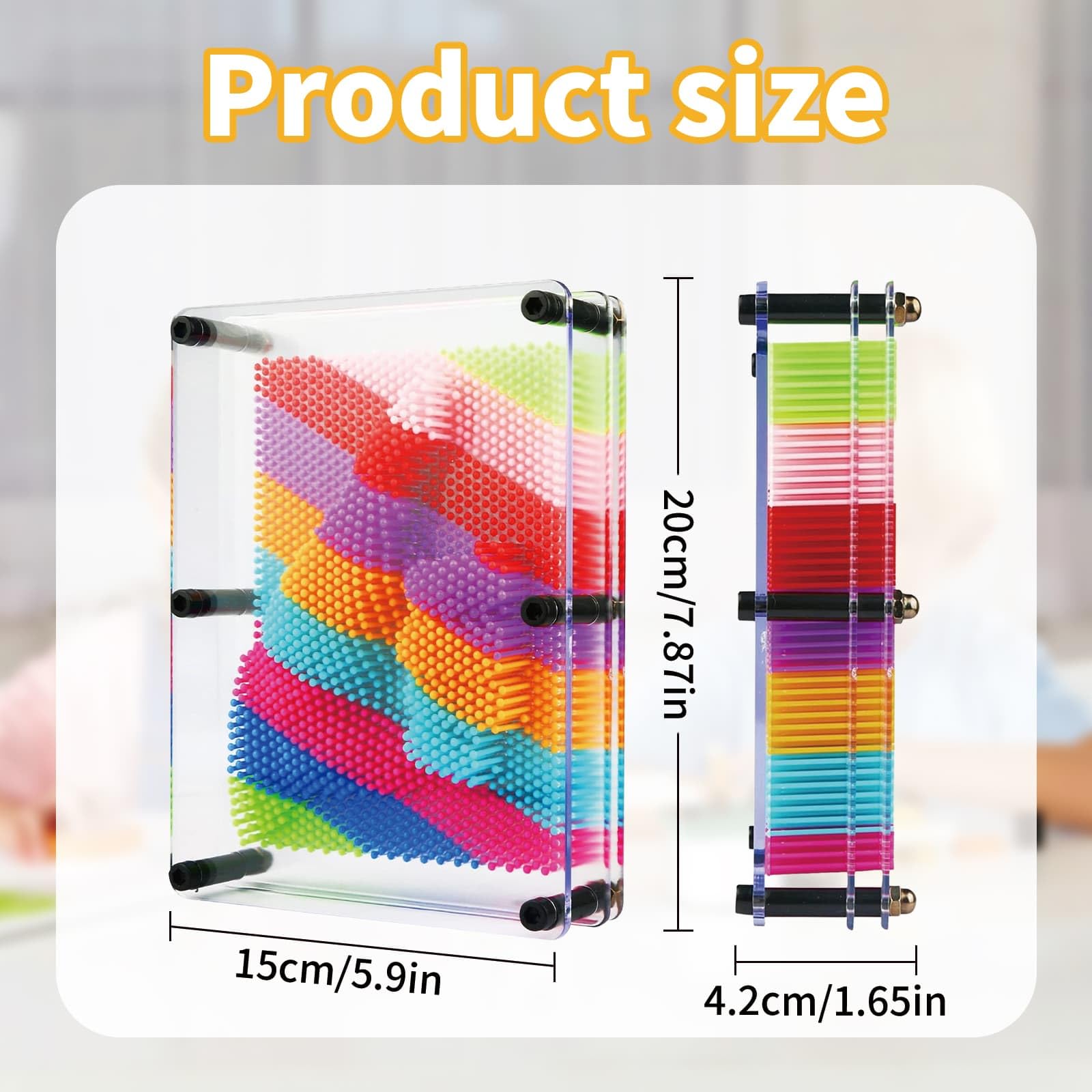 3D Pin Art Toy, Large Size 6" x 8" 3D Pin Art Board, Home Office Decoration, Unique Rainbow Design for Kids and Adults - Image 2