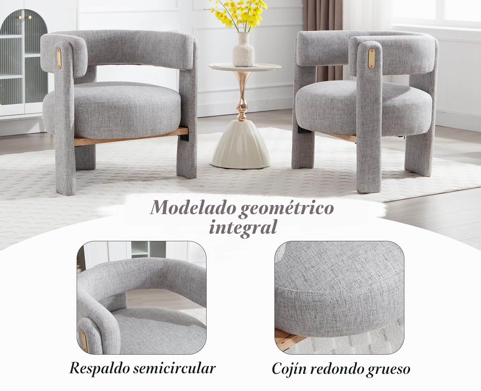 chairus Butaca Salón de Lino Sillón Dormitorio de Vestidor con Patas de Madera, Silla Lectura Habitación Moderna con Reposabrazos para Hogar/Sala de Estar, Gris