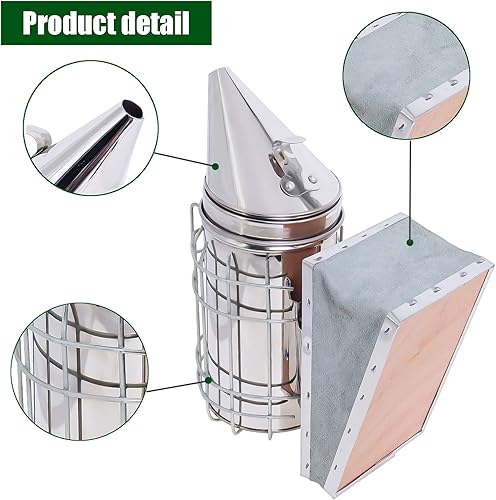 Miniatura 2 de Hoqqf Bee Hive Smoker Kit de herramientas de apicultor de acero inoxidable con escudo térmico 2 Tipo Hive Tools Equipo de apicultura