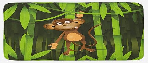 Ambesonne Jungle Kitchen Mat, Wildlife Theme Illustration of a Monkey in The Woodland Print, Plush Decorative Kitchen Mat with Non Slip Backing, 47"