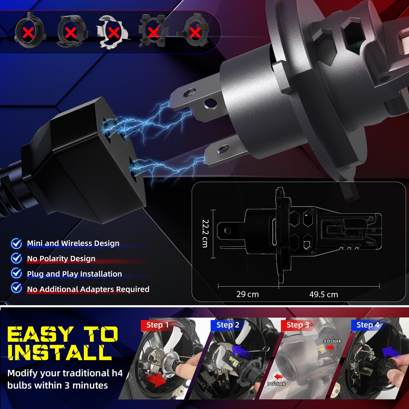 H4 LED Ampoules Anti Erreur : 32000LM 110W 12V | Phares Installation Plug & Play et Antireflet - IP68 Étanchéité Feux de Route et de Croisement pour 99% Véhicules et Motos