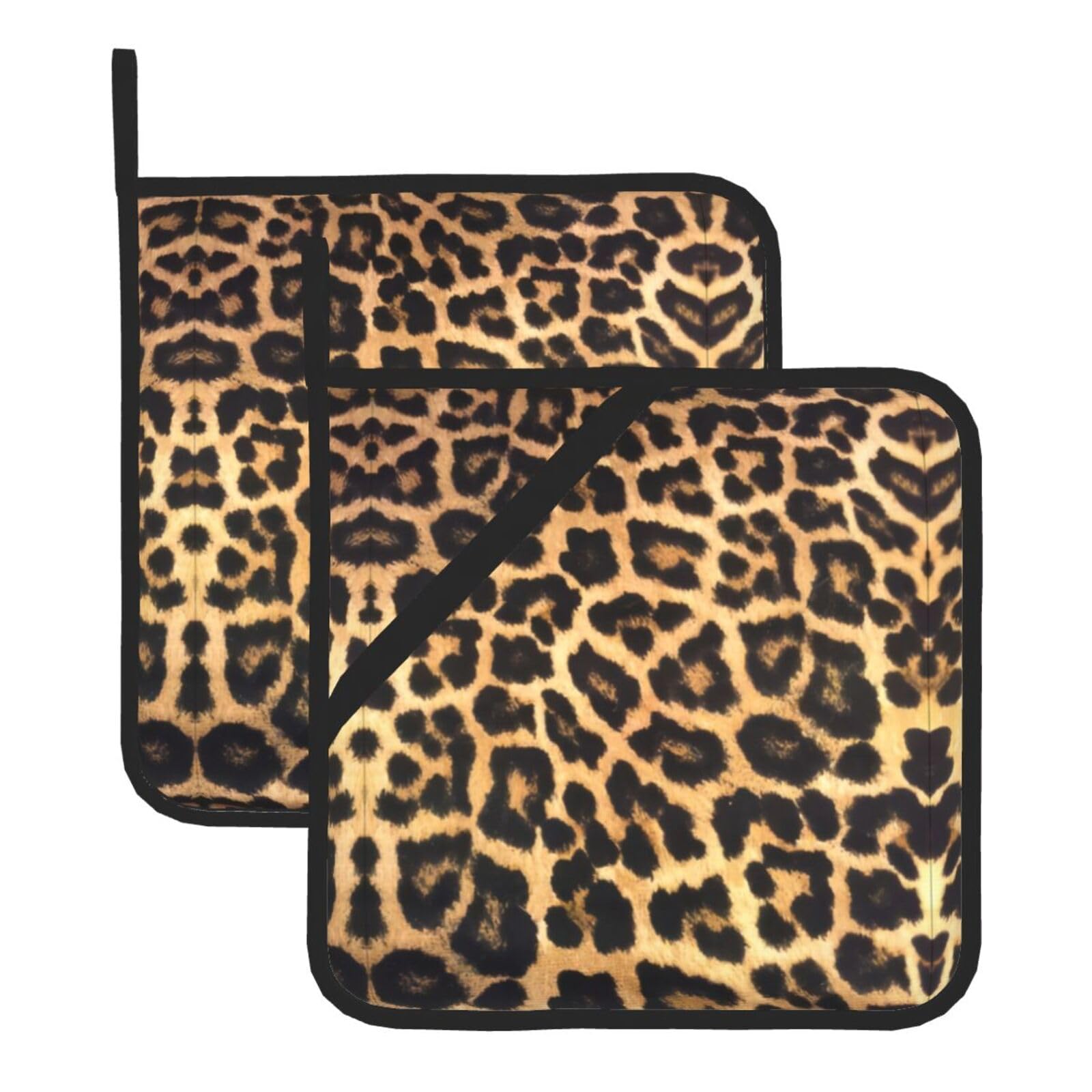 WHJDPP Leopard Print Prints Square Hot Pads for Kitchen - Waterproof Pot Holders Set of 2, Durable Trivets with Pocket & Hanging Loop for Hot Dishes & Oven Use
