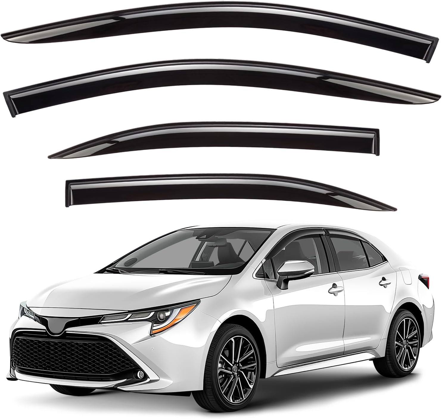 Window Deflectors Smoke Tinted Tape-On Side Window Vent Visor Deflectors Rain Guards Compatible with Toyota Corolla 2020-2026 Sedan - 4pcs. GW0300