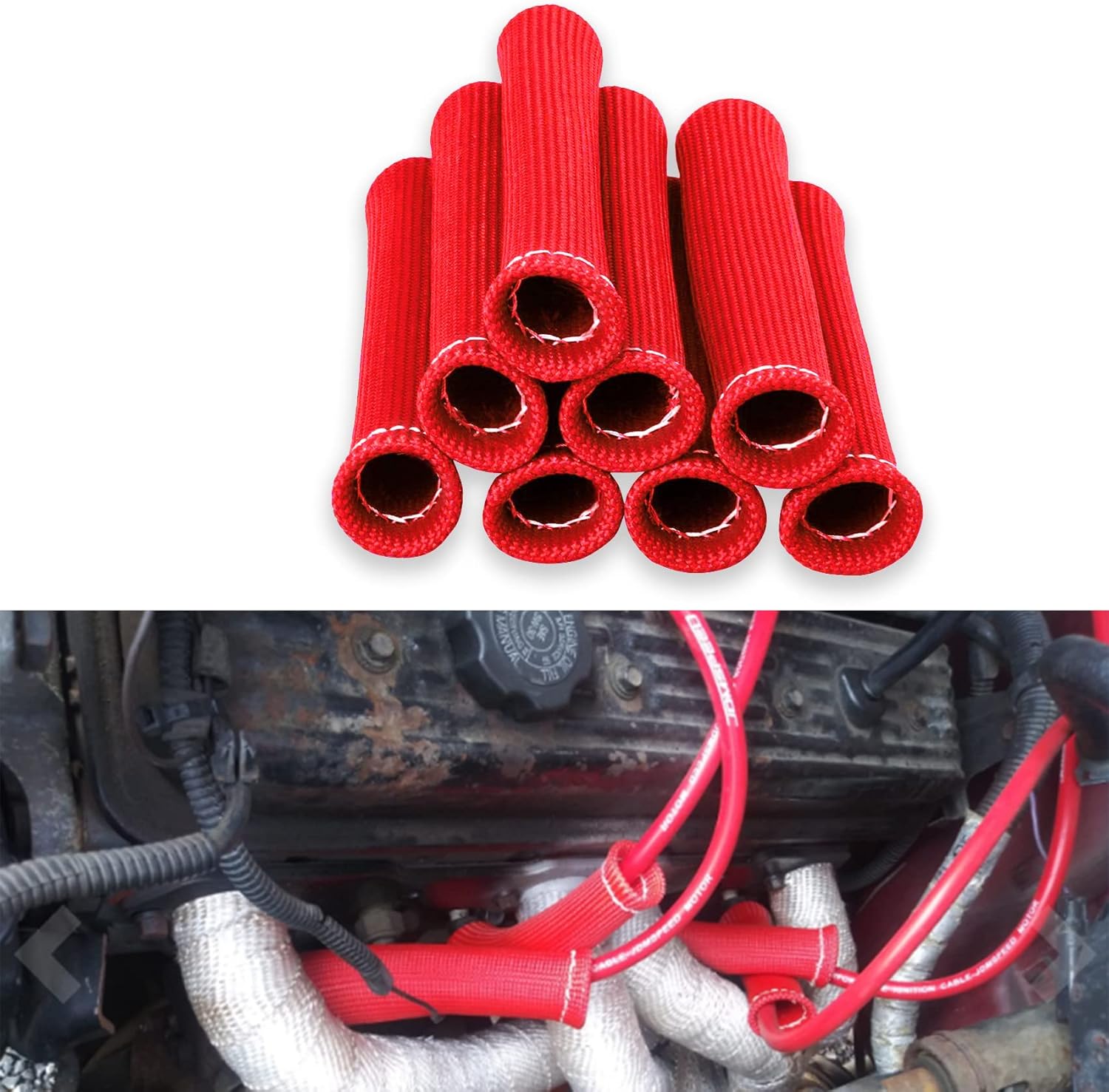 8Pcs Spark Plug Wire Boots Heat Shield Protector Sleeve, 1200 Degree Spark Plug Heat