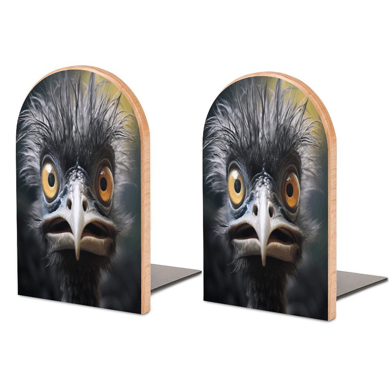 Emu Bookend Wood Book End for Shelves Heavy Duty Non-Slip Wooden Bookend Support Universal Economy Bookends Fancy Modern Decorative Book Accessories 1 Pairs
