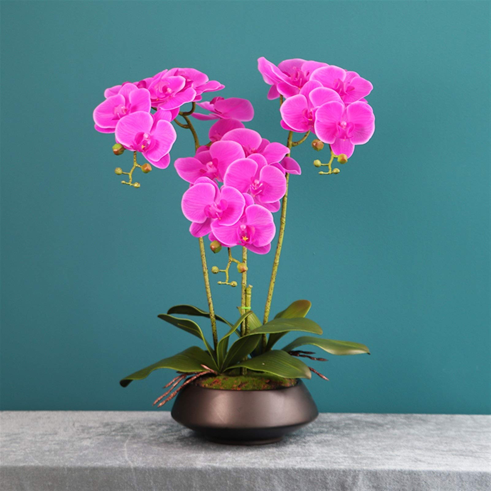 MYUYEE Artificial Flower In Pot Butterfly Orchid Flowers Artificial Arrangements With Vase, Faux Phalaenopsis Bonsai For Wedding Party Home Centerpiece Patio Decor Artificial Ow