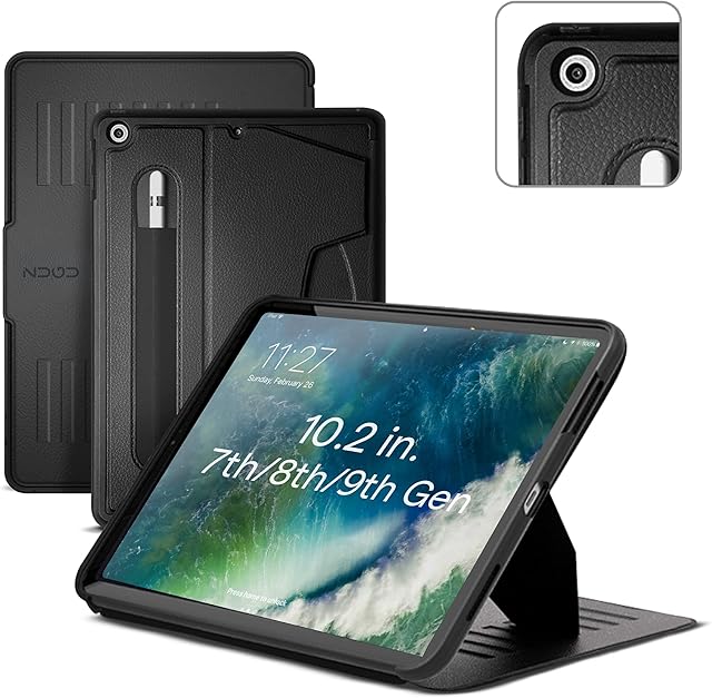 ZUGU iPad 10.2 Case for iPad 7th / 8th / 9th Generation (2019/2020/2021) iPad Ultra Slim Protective Cover - Apple Pencil Holder - Convenient 8-angle Magnetic Stand & Auto Sleep/Wake [10.2 inch, Black]