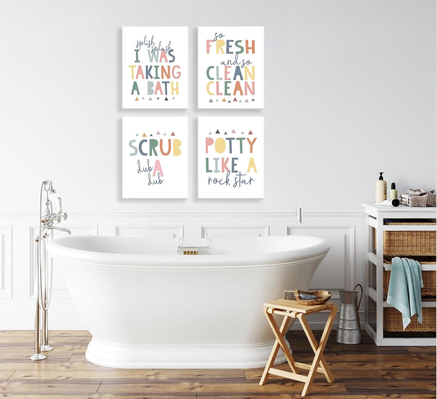 4 Pcs Funny Kids Bathroom Rules Canvas Wall Art Colorful Toilet Word Poster Prints for Home Kid Washroom Pictures Restroom Nursery Toilet Laundry Wall Decor 12x16in Framed